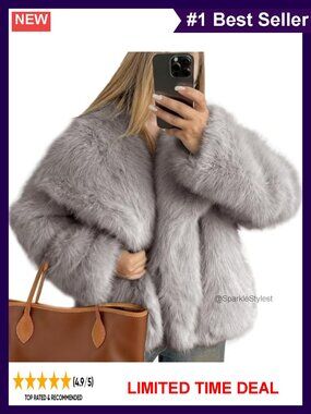 Faux Fur Coat Long Sleeve Cropped Fluffy Faux Fur Jacket